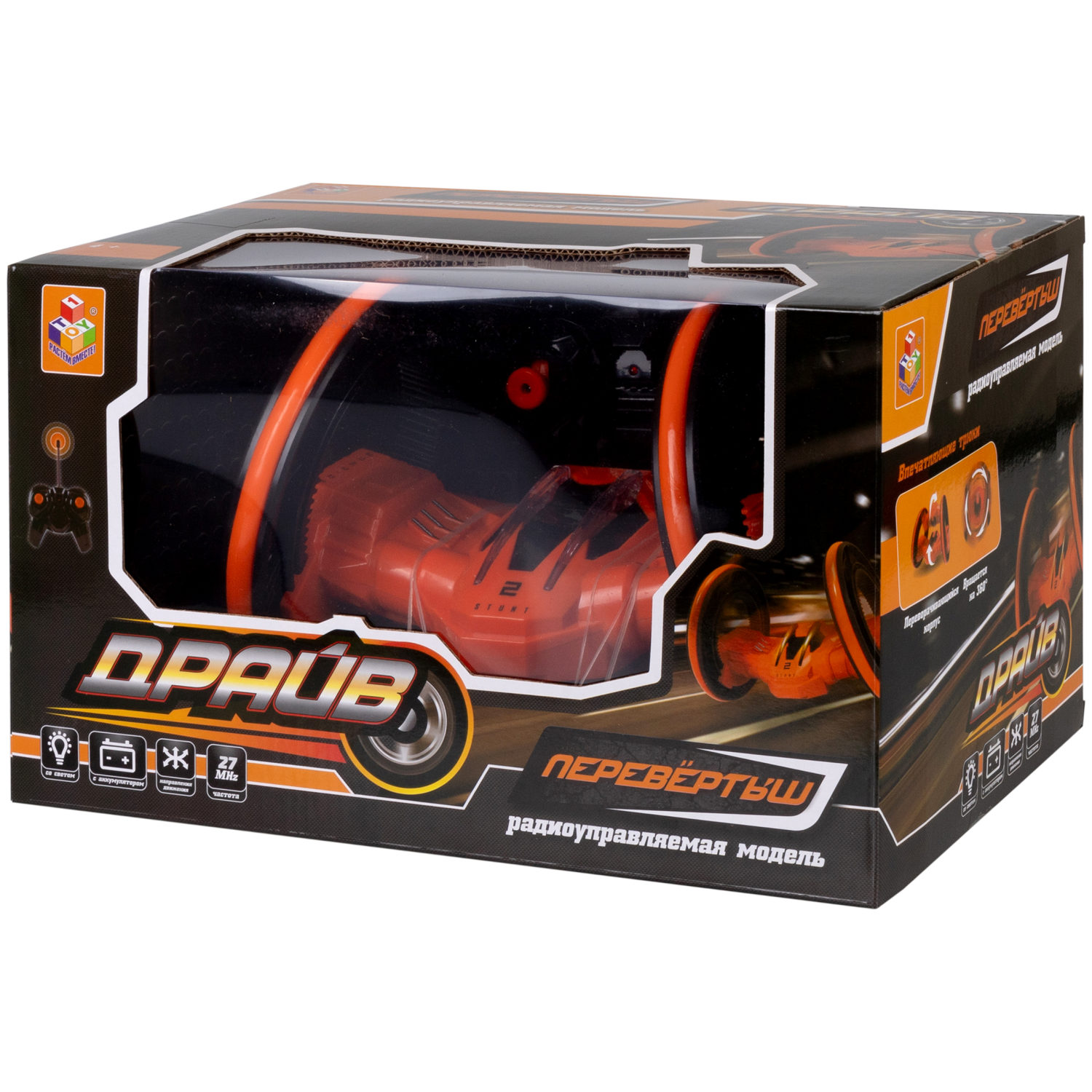 Машинка на пульте управления 1TOY Драйв перевертыш, трюковая, радиоуправляемая, трюкач, оранжевая