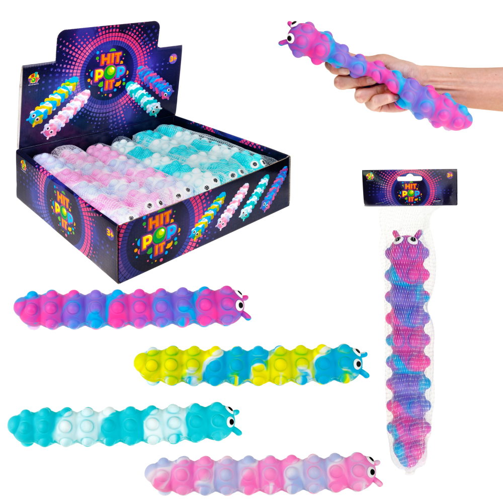 1toy Жмяка Hit Pop It "Гусеница" на присосках 26,5х4,8х3,8 см, 4 вида, 12 шт. в д/б