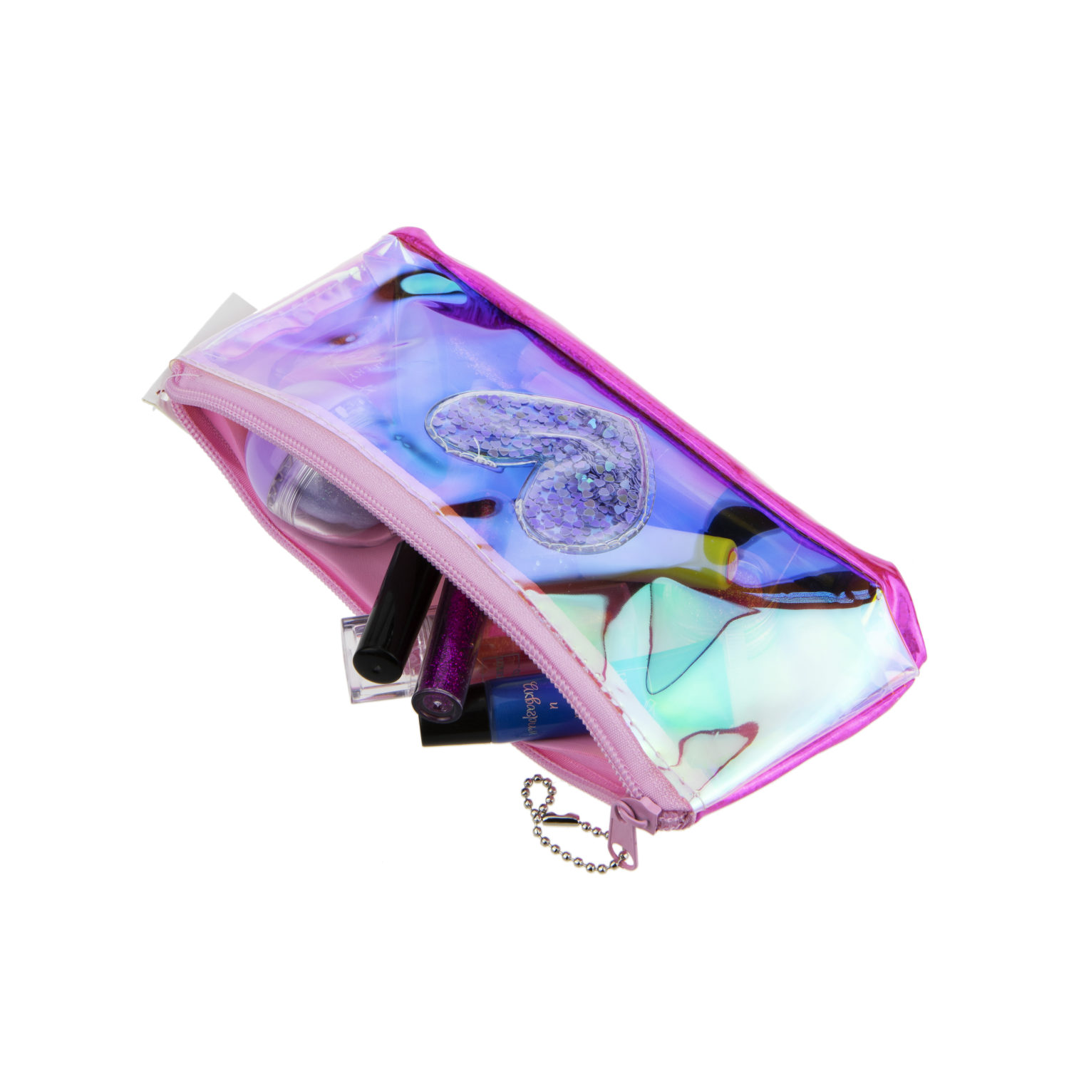 Пенал школьный, косметичка LUKKY для девочек, девушек, голографическая, с аппликацией сердца, 21х10 см