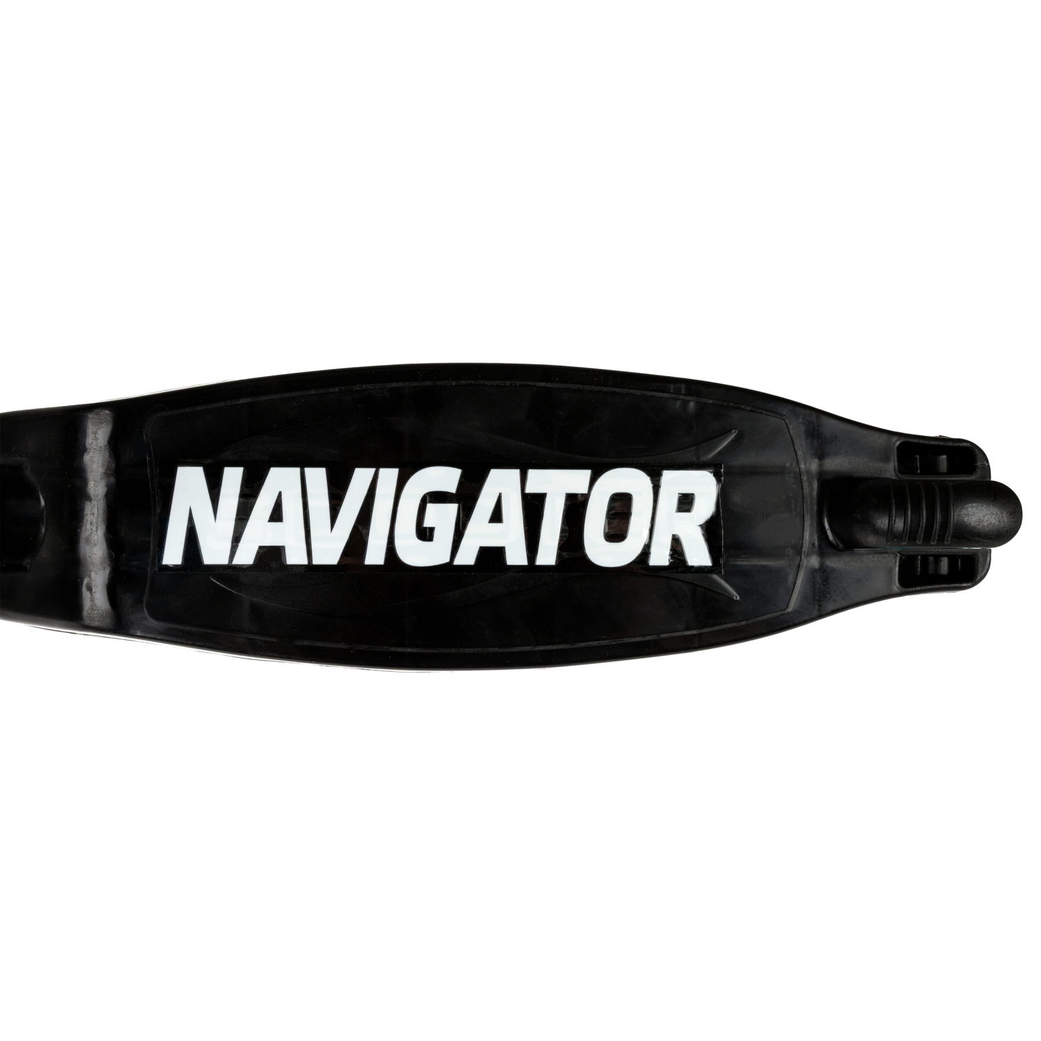 Самокат Navigator, упр.накл, PVC светящ. кол.2х110мм/80мм, складной, высота руля 58-72см, дека 36*12см, пласт ручки, пакет, черный с голубым
