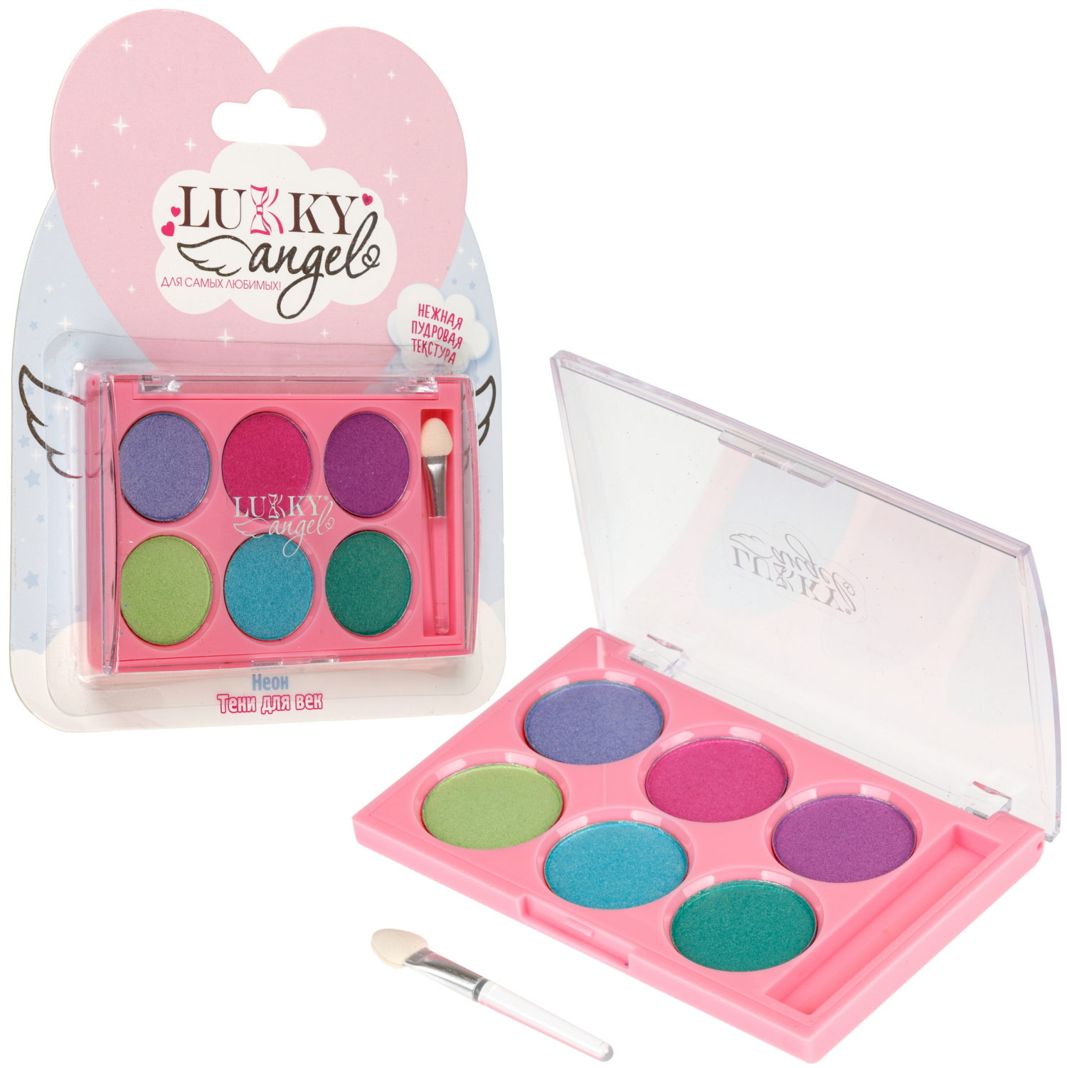 Тени для век детские пудровые Lukky Angel «Неон», 6 цветов, 7,8 г