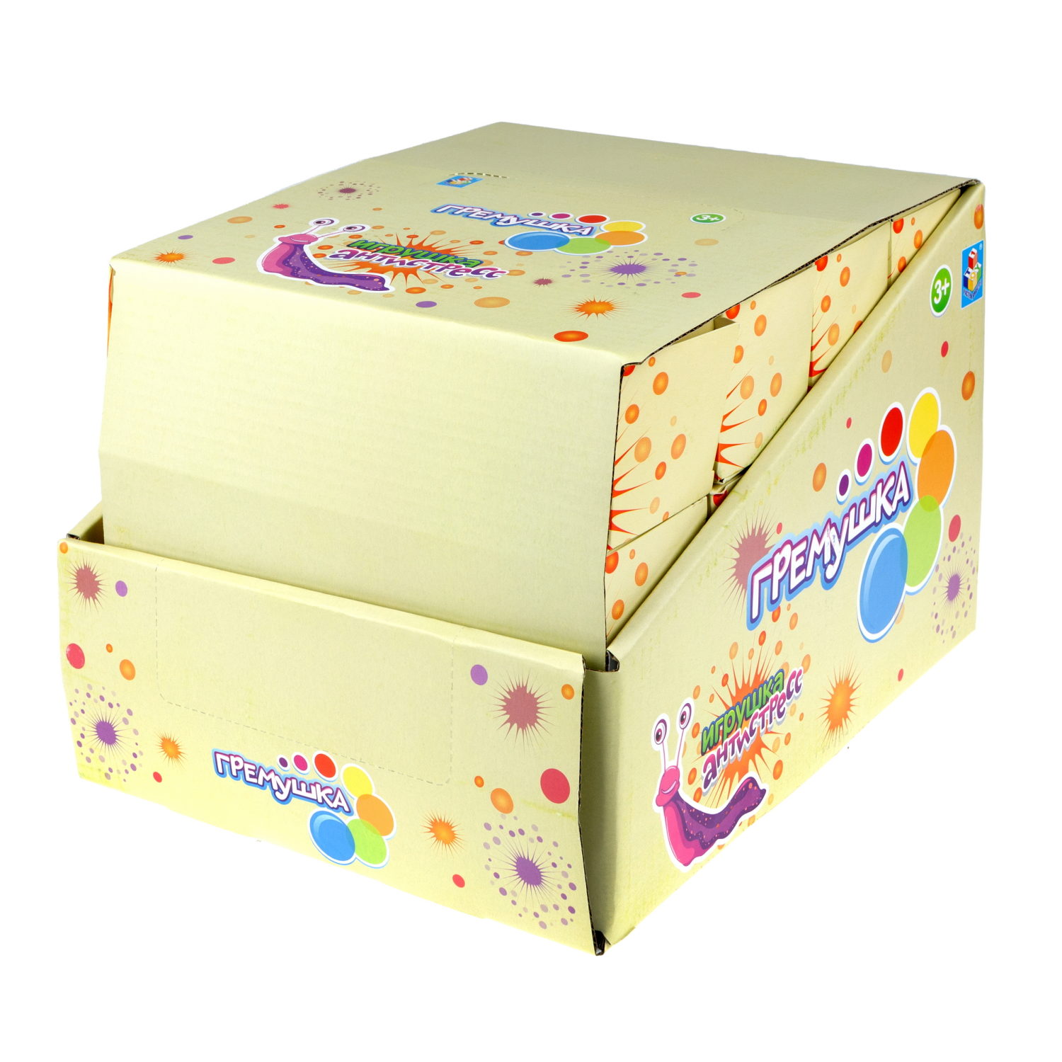 Развивающая антистресс-игрушка 1TOY Гремушка «Слизняк», 6 цветов в ассортименте