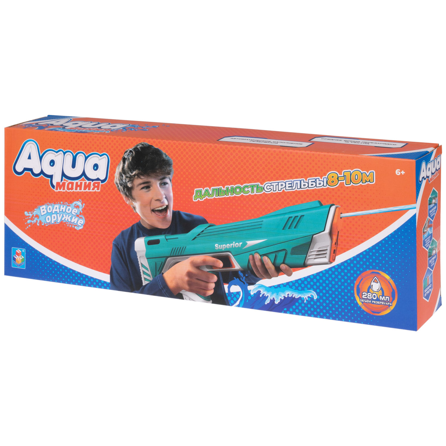 Автоматическое водное оружие 1TOY Аквамания, на аккумуляторе, 43х14 см