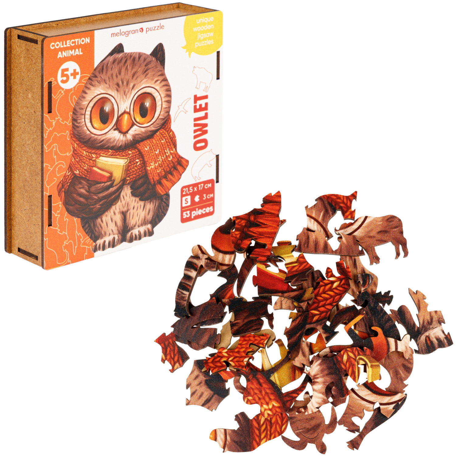 Деревянные пазлы Collection Animals Совенок ученик, 53 детали