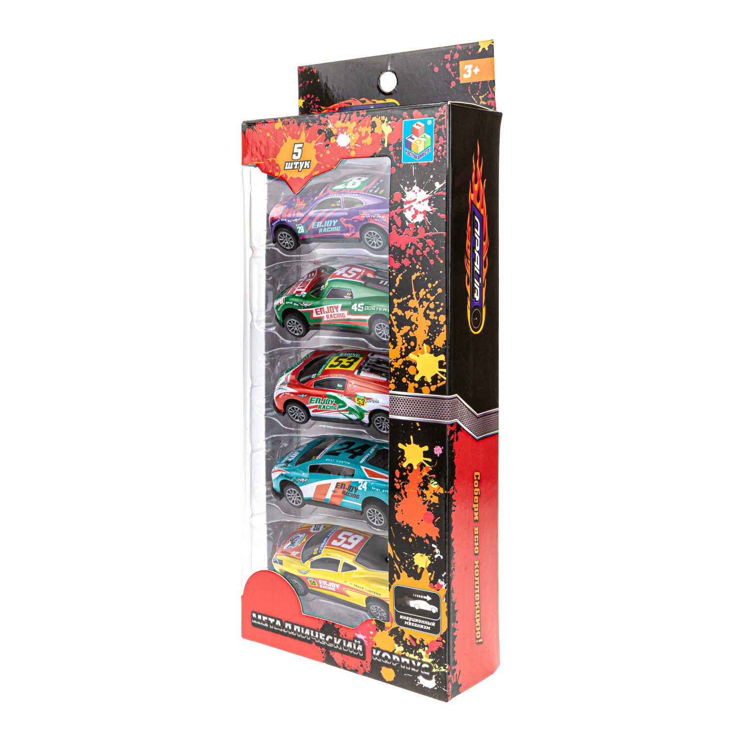 Набор металлических машинок 1TOY Драйв, инерционные, гоночные, маленькие, 7 см, 5 шт.