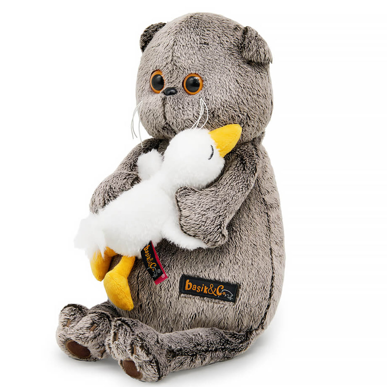 Мягкая игрушка Кот Басик со спящим Гусиком, 30 см