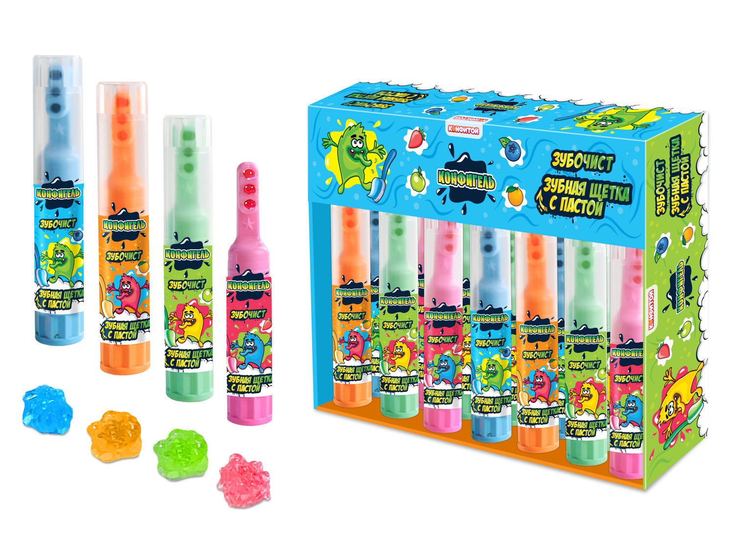 КОНФИГЕЛЬ Зубочист зубная щетка со сладкой пастой, блок 20 шт. (16г х 20 х 12)
