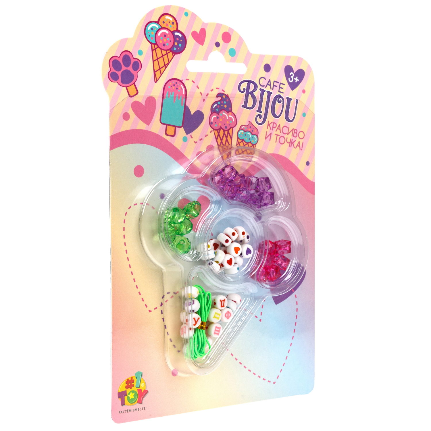 1TOY наб.бусин."Café Bijou" мороженое 5 видов в асс., блистер 12*19см, 20 шт.в дб.