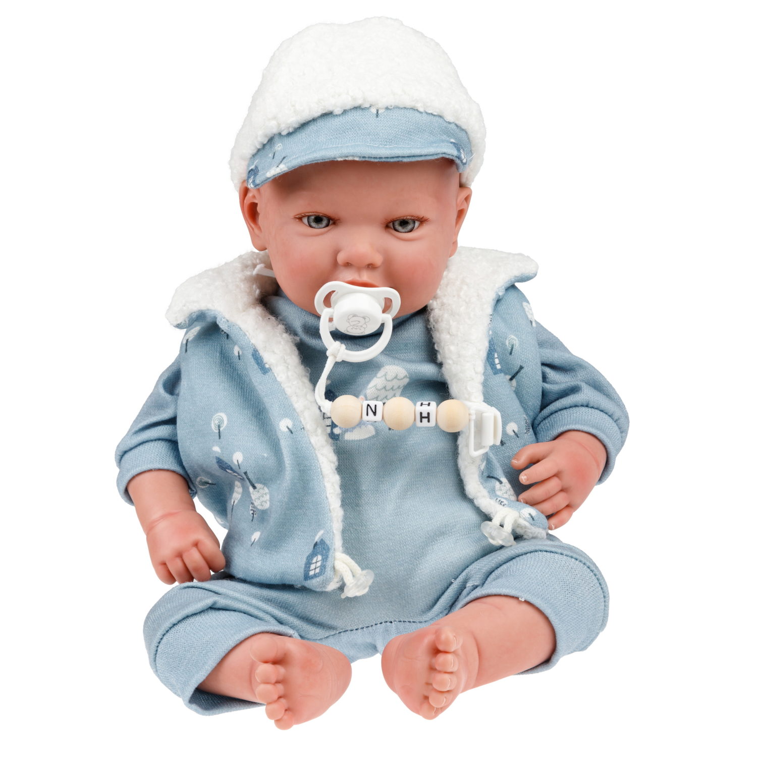 Arias Reborn Bruno новорожденный пупс мягкий 45 см., в голубой одежде, с соской, с одеялом,кор.