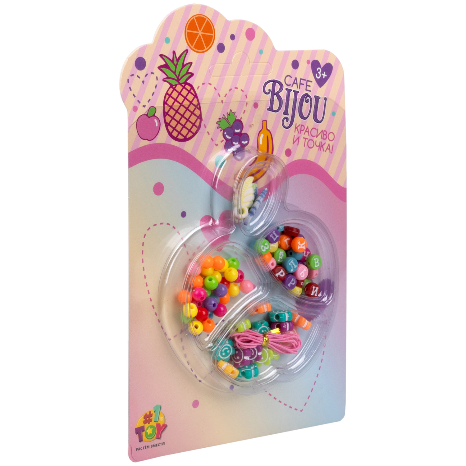 1TOY наб.бусин."Café Bijou" фрукты 5 видов в асс., блистер 12*19см, 20 шт.в дб.