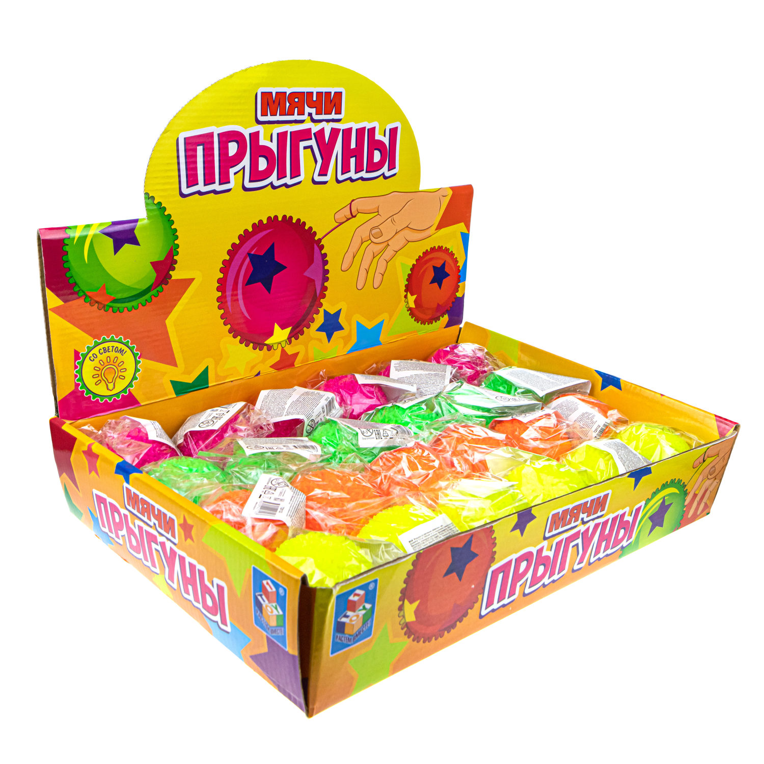 Мячик-прыгун 1TOY снежок, со светом, 6,5 см