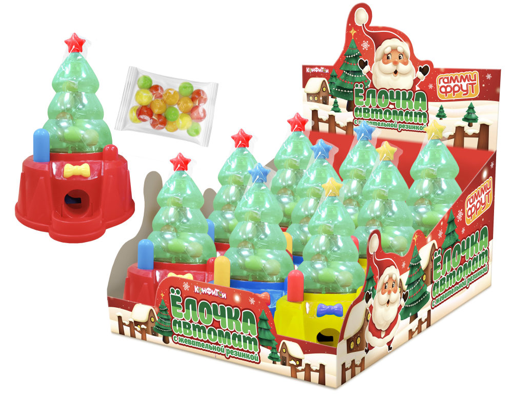 ГАММИ ФРУТ Ёлочка автомат с жевательной резинкой, блок 9 шт. (9г х 9 х 12)