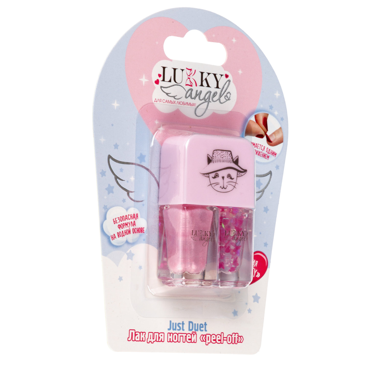 Двойной лак для детских ногтей Lukky Angel Just Duet серебряный металлик и красный с блестками, 2 по 4 мл