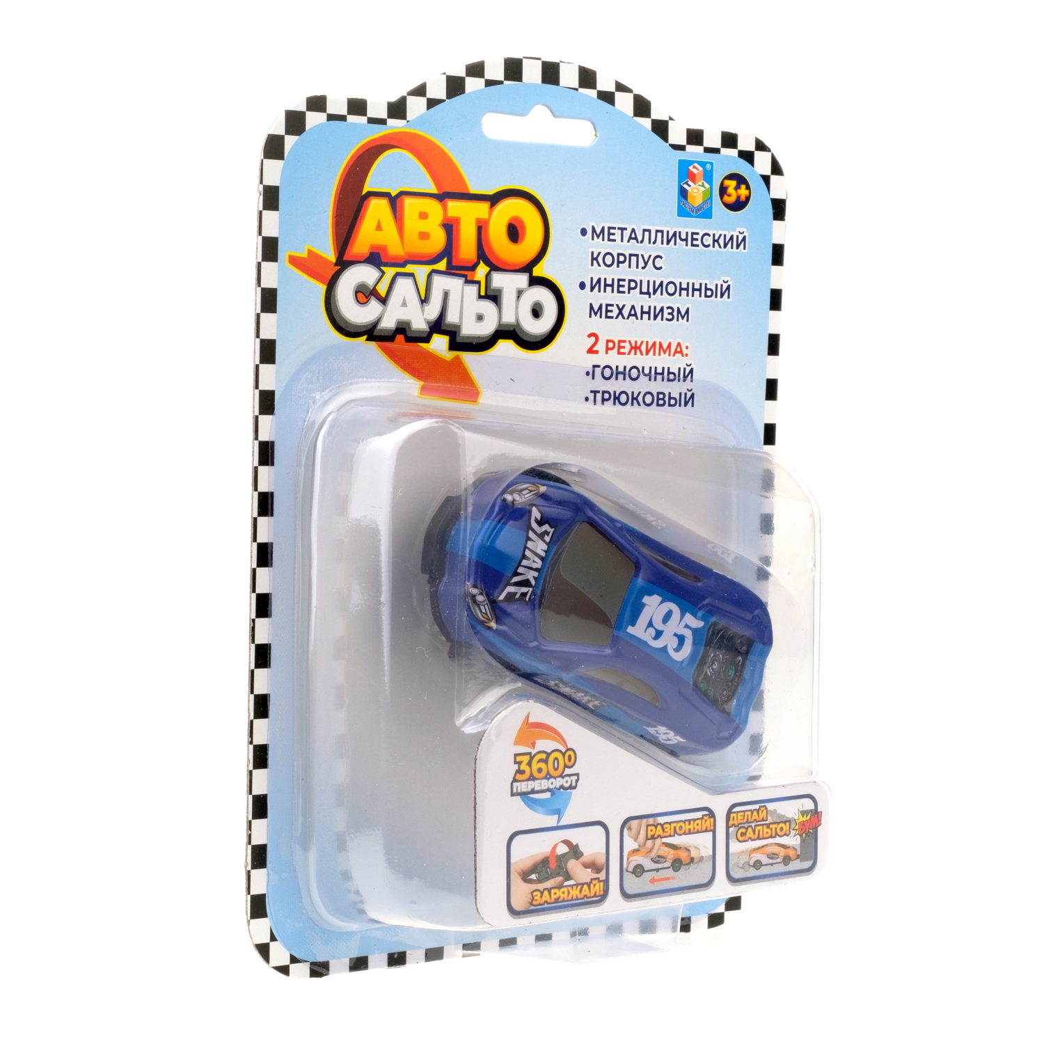 1Toy Авто Сальто, металлическая машинка прыгающая, инерц., 9 см, 1 шт, блистер (в ассорт. 8 видов)