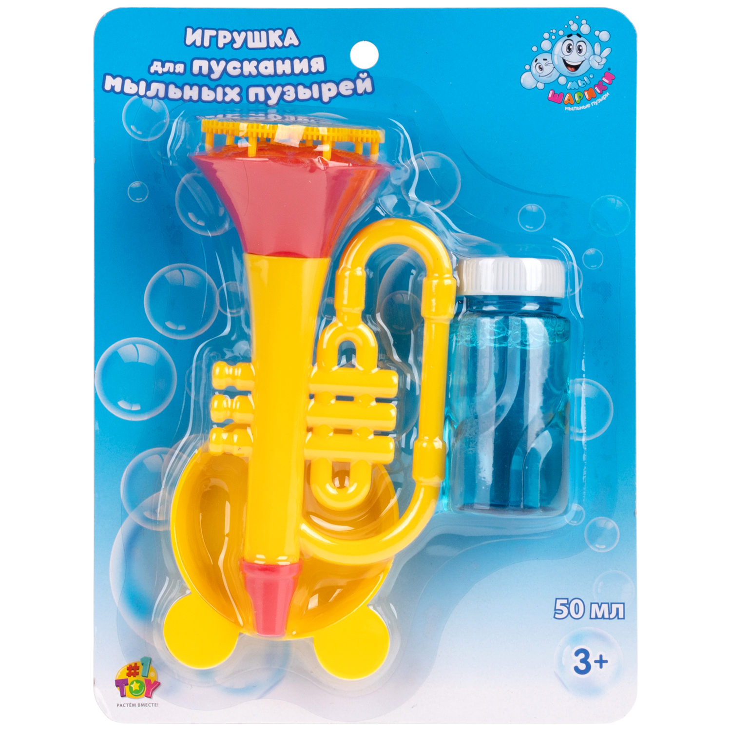Игрушка для пускания мыльных пузырей 1TOY в виде духовой трубы, 50 мл
