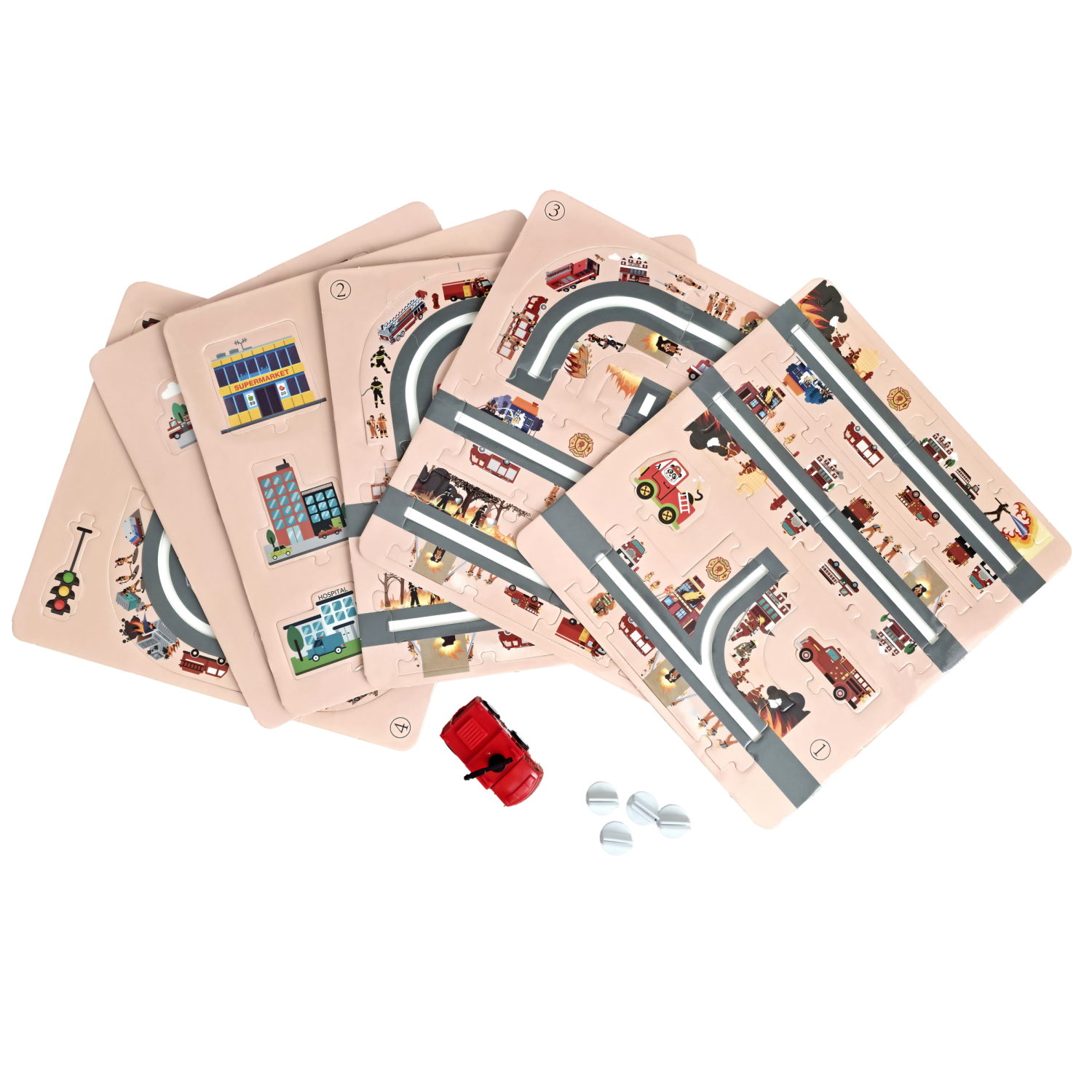 Игровой набор 1TOY Пазл-трек "Пожарная служба", с машинкой, 44 детали