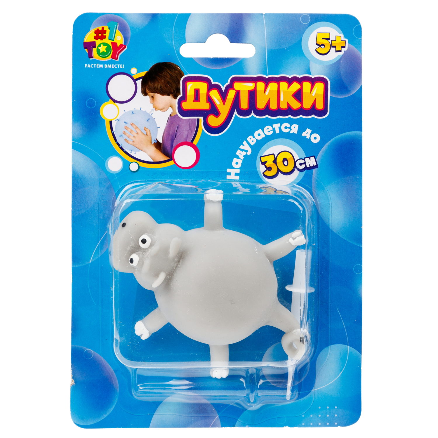 Игрушка ДУТИКИ 1TOY Животные, максимальный размер 30 см, бегемот