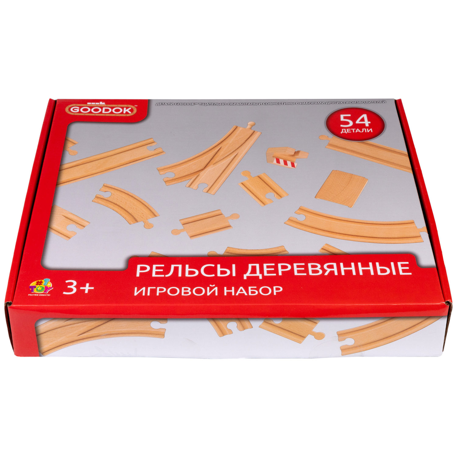 Рельсы для деревянной железной дороги 1TOY Goodok, ассорти, 54 шт.