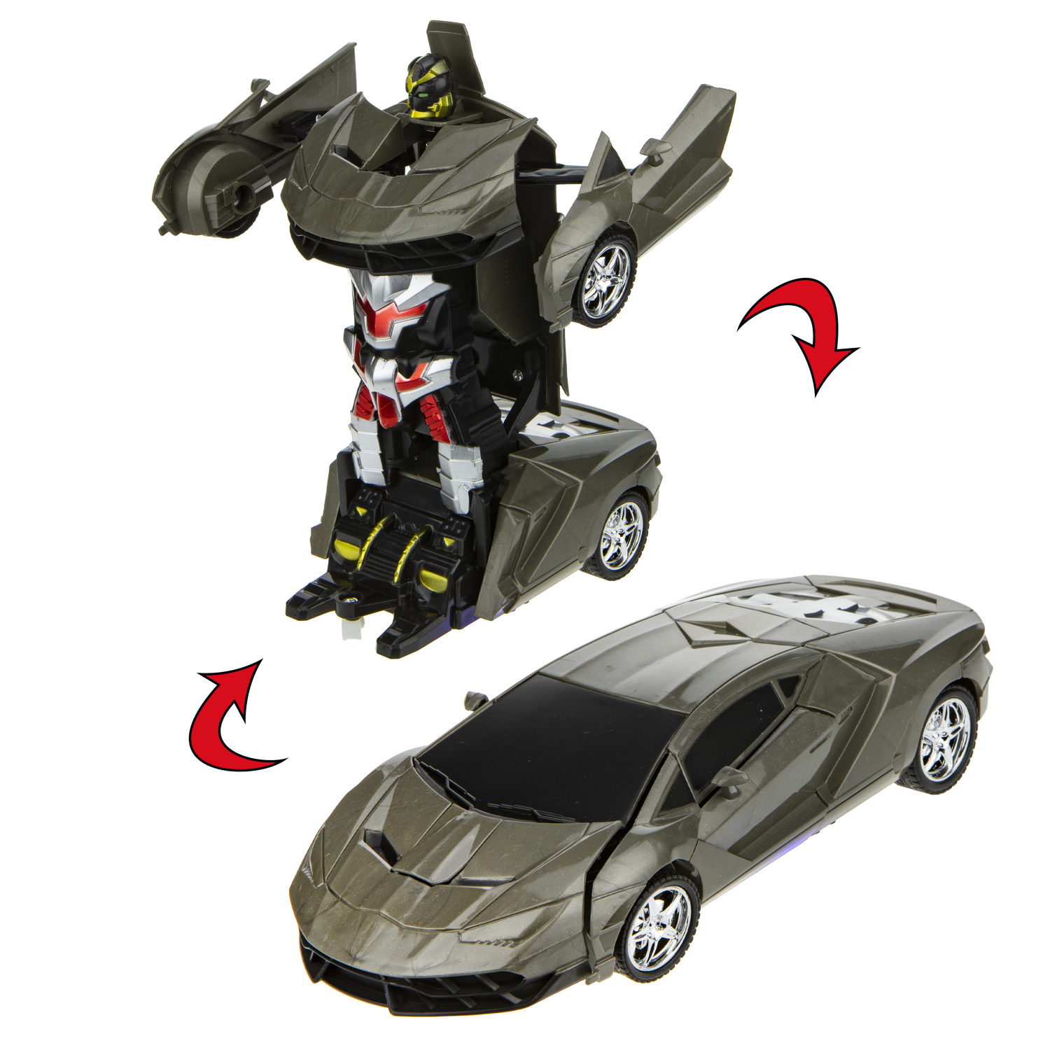 1TOY Трансботы, 1:18 на р/у 27МГц, трансформирующийся в легковую машину 20 см, 2 цвета желтый, серый