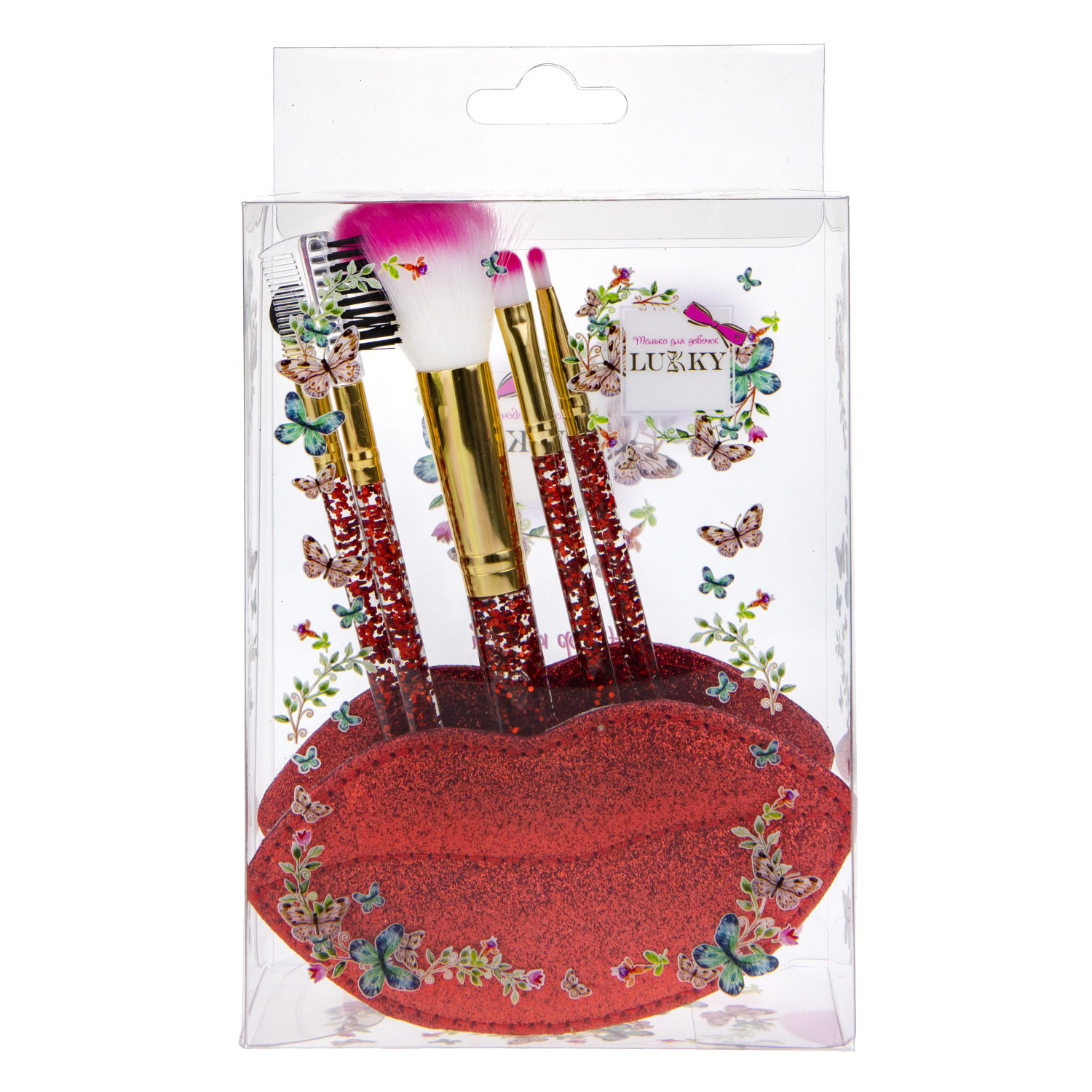 Lukky Набор кистей для макияжа в подставке "Губы", 5 шт, красный