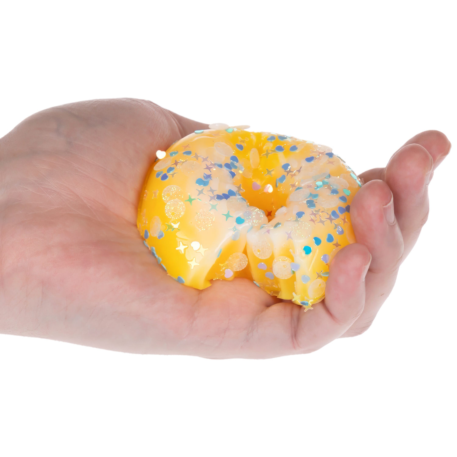 Игрушка-антистресс 1TOY Крутой замес «Няшка-вкусняшка», «Пончик надкусанный с посыпкой», с колокольчиком, желтый