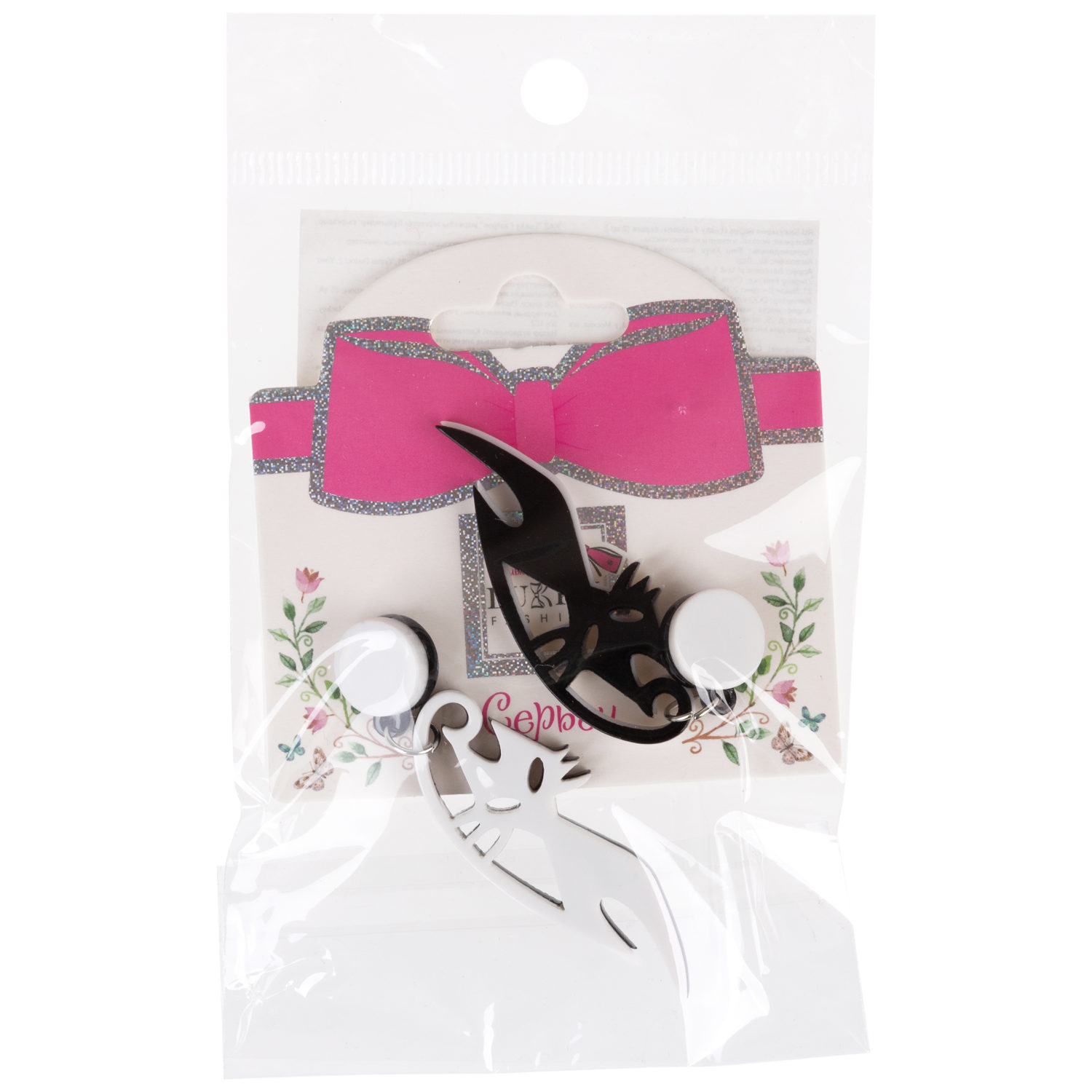 Набор из 2 асимметричных сережек-гвоздиков Lukky Fashion "Черно-белые кошки"