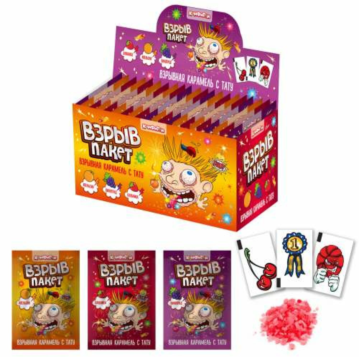 Взрывная карамель с тату Конфитой Взрыв Пакет, блок 50 шт (3г х 50 х 24)