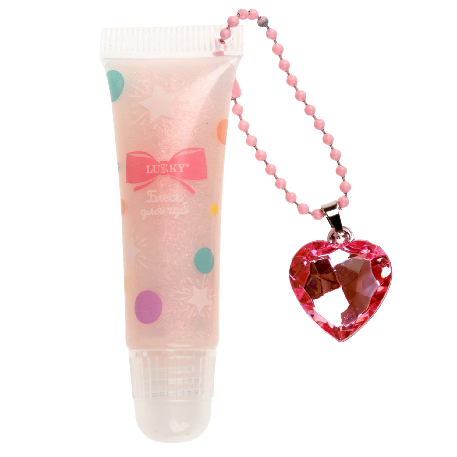 Блеск для губ детский Lukky Charmy Gloss, сверкающий, розовый, 5 мл, с ароматом ягодного десерта, браслетик с подвеской