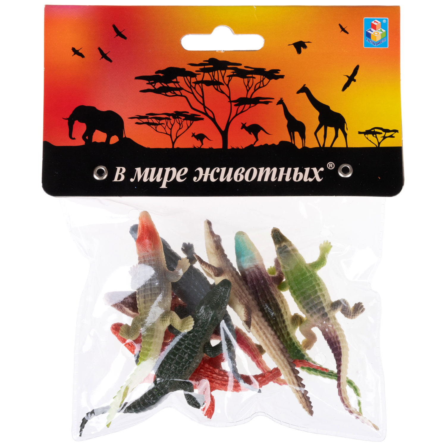 Фигурки животных 1TOY "В мире животных" рептилии игрушки, крокодил, игровой набор, 8 шт