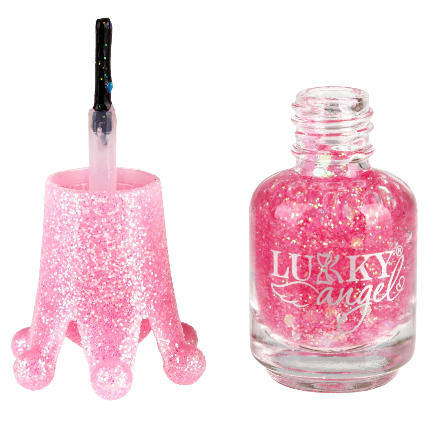 Lukky Angel Лак для ногтей Конфетти, смываемый водой, цвет красный с блестками, с ароматом клубники, 5 ml, блистер