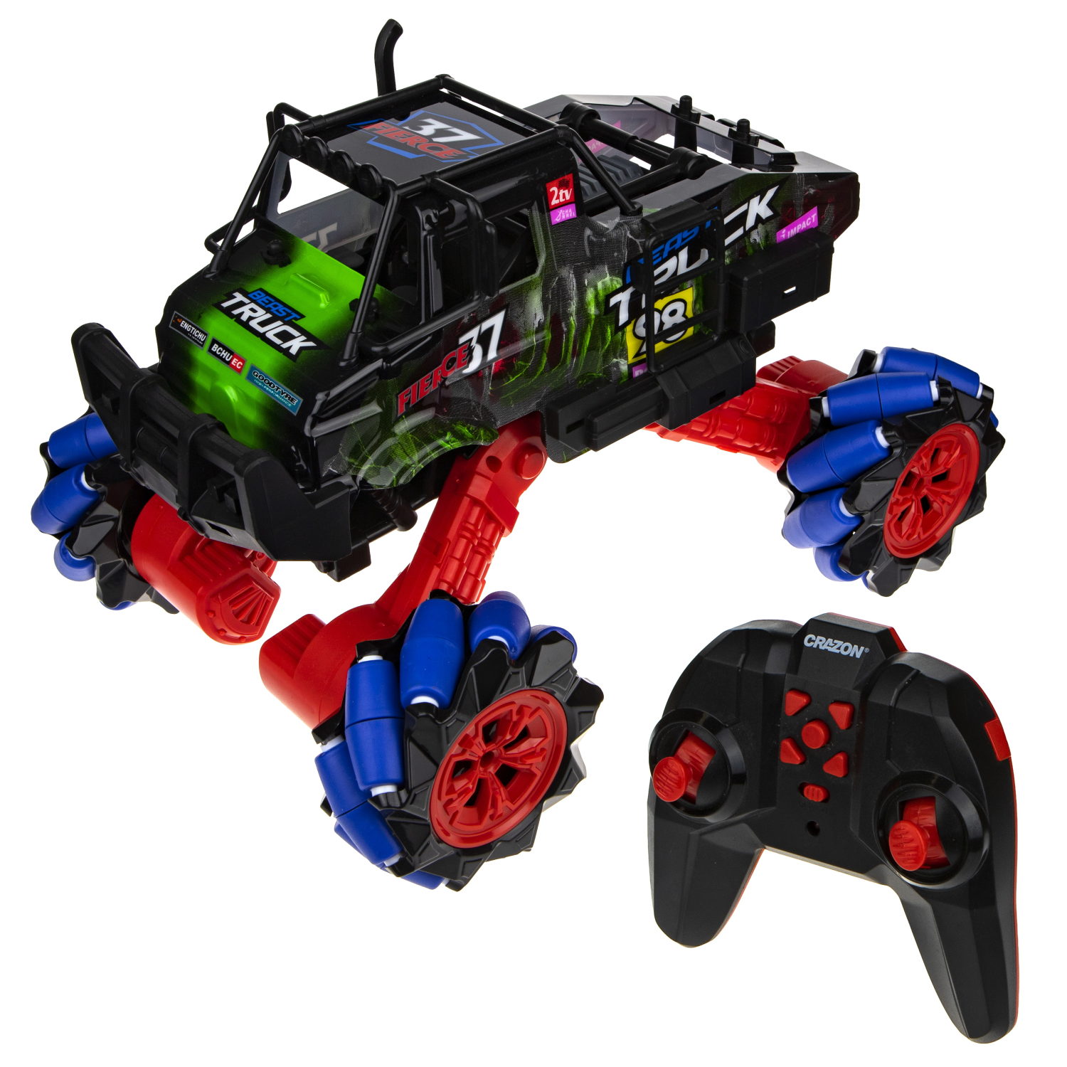 Машинка на пульте управления 1TOY Драйв, Монстр-трак Динозавр, черно-зеленый