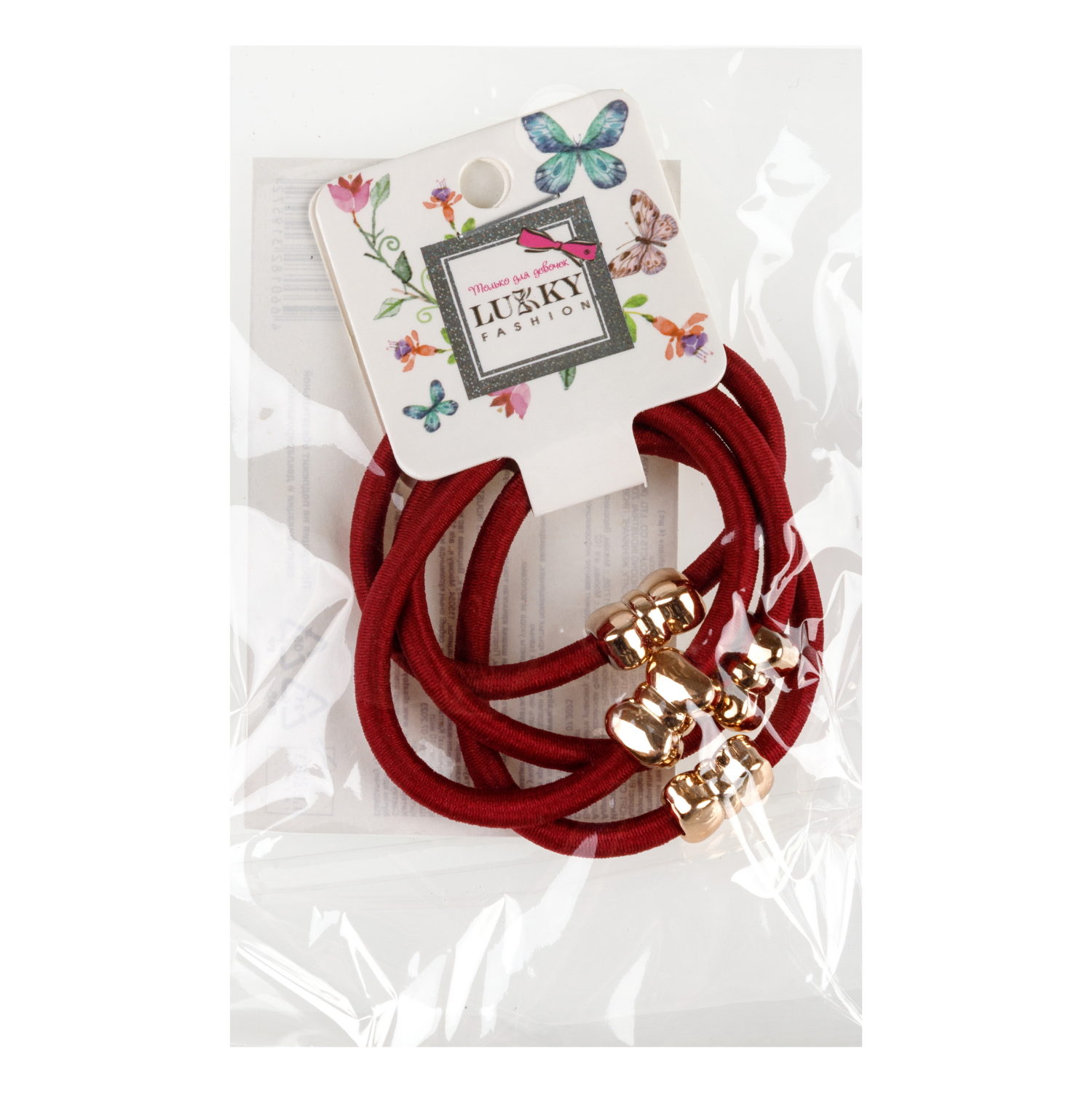 Lukky Fashion набор из 4 резинок для волос с метал.бантиком, 3 цвета в ассортименте: черный, золотой, красный микс