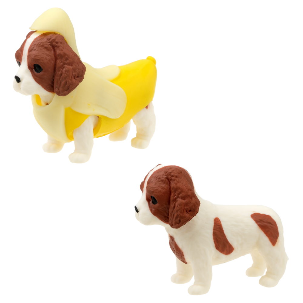 Антистресс игрушка 1TOY Прокачка для собачки серия 3, тянущаяся собачка в костюмчике, тянучка Кавалер-спаниель - банан