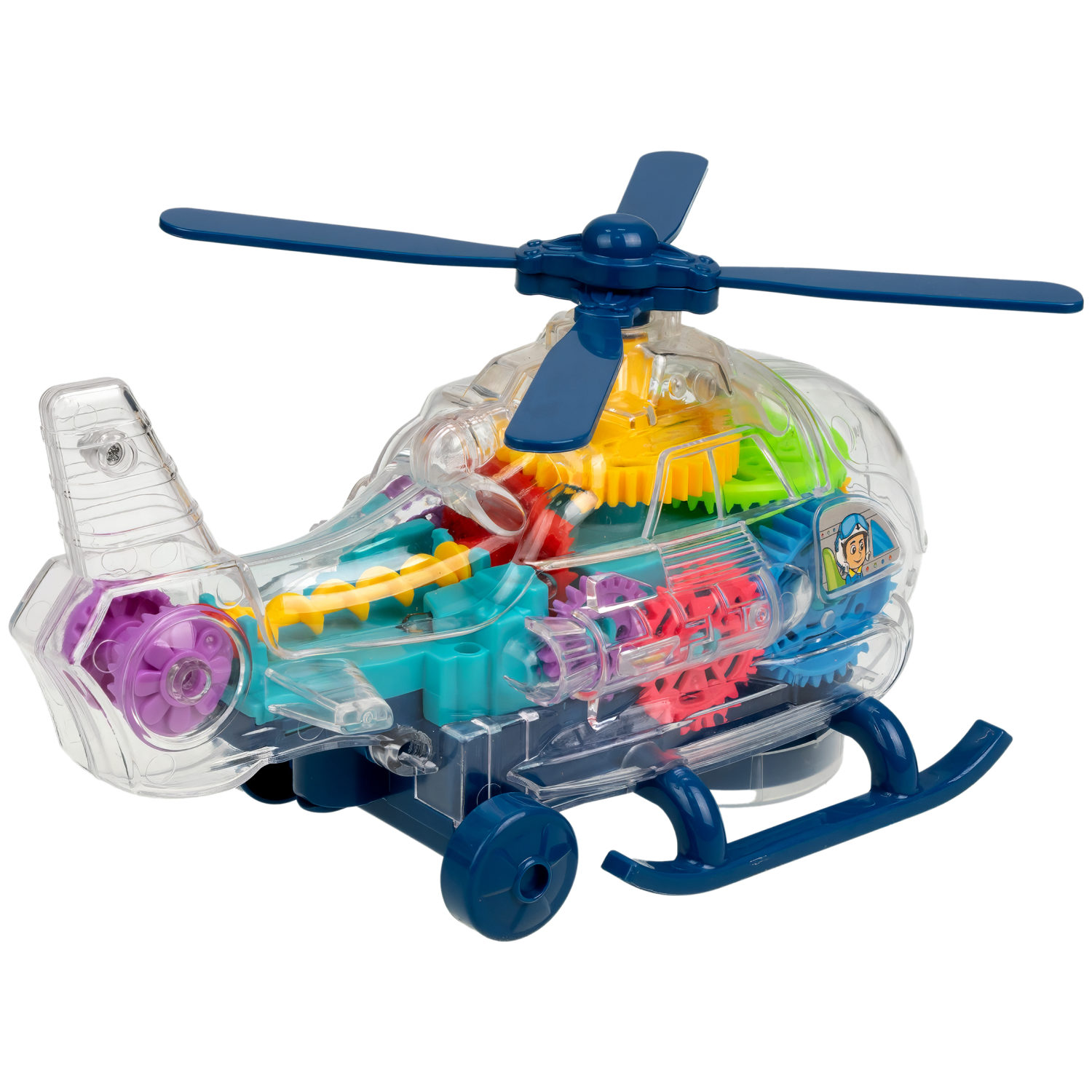 1TOY Движок Вертолет с прозрачным с механизмом на батарейках, свет, звук, 2 вида в ассортименте