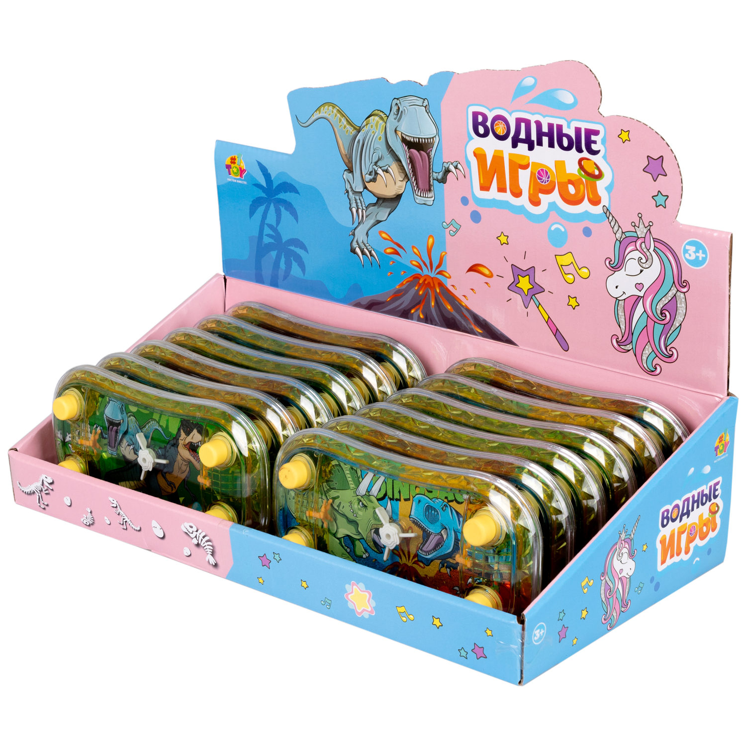 1TOY Игра с водой Забрось мячики Динозавры, 3 вида в ассортименте