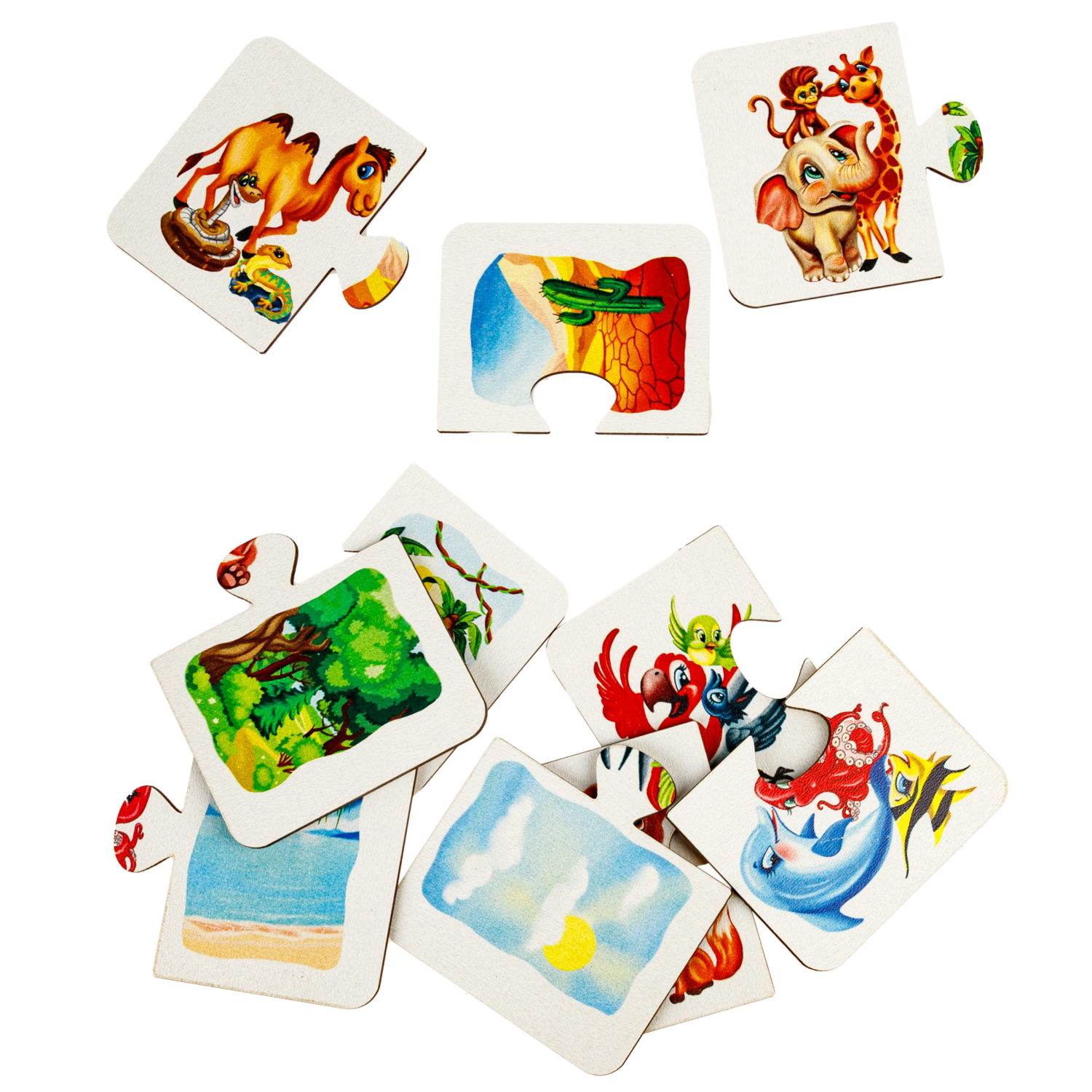 Деревянные пазлы Collection Animals, 5 животных из двух частей, 14 деталей