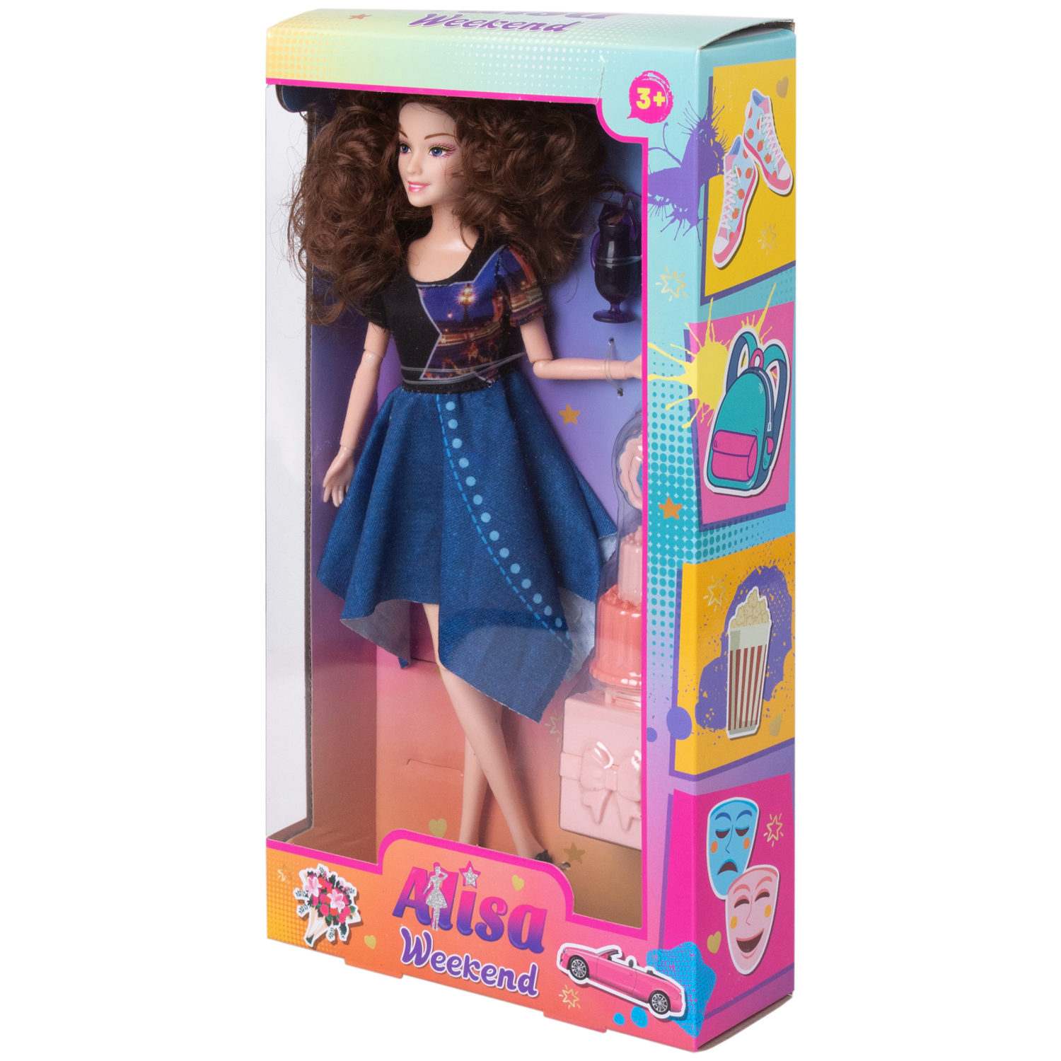 Кукла Alisa Weekend в синем платье, с аксессурами, 29 см