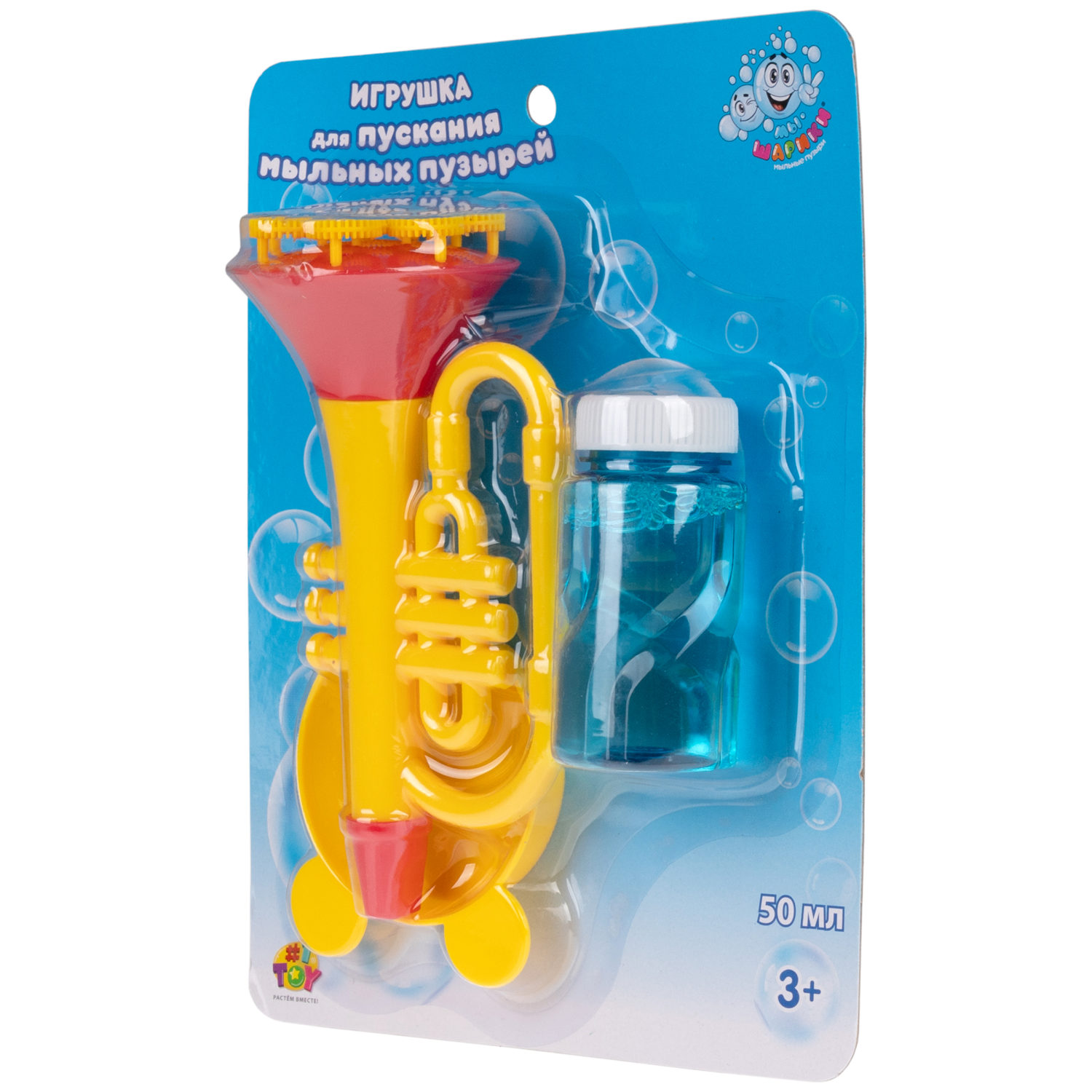 Игрушка для пускания мыльных пузырей 1TOY в виде духовой трубы, 50 мл