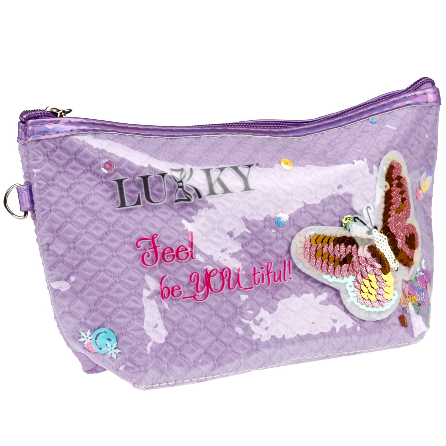 Косметичка с вышивкой и подвижными блёстками Lukky Love Butterfly, 22*14*6 см