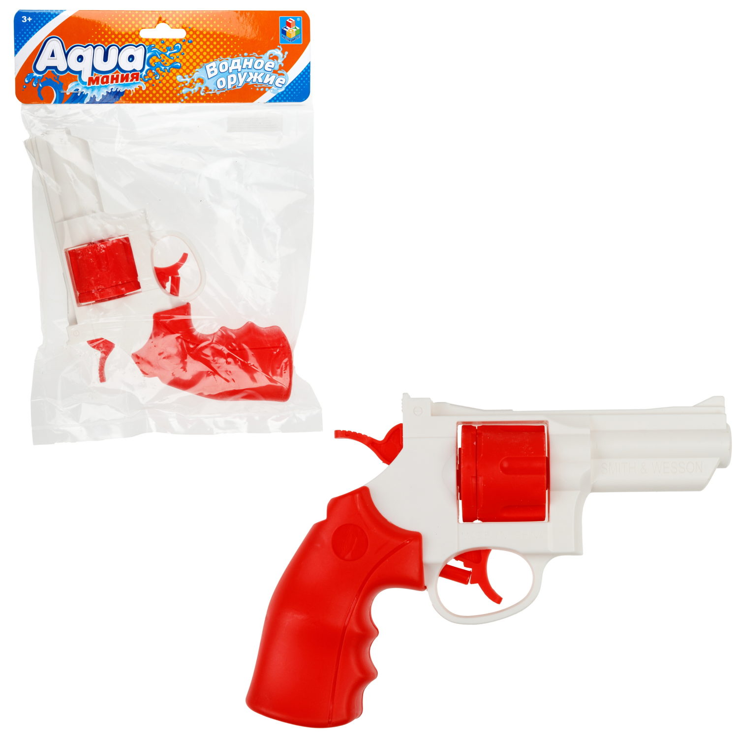 Водное оружие 1TOY Аквамания, револьвер, красный