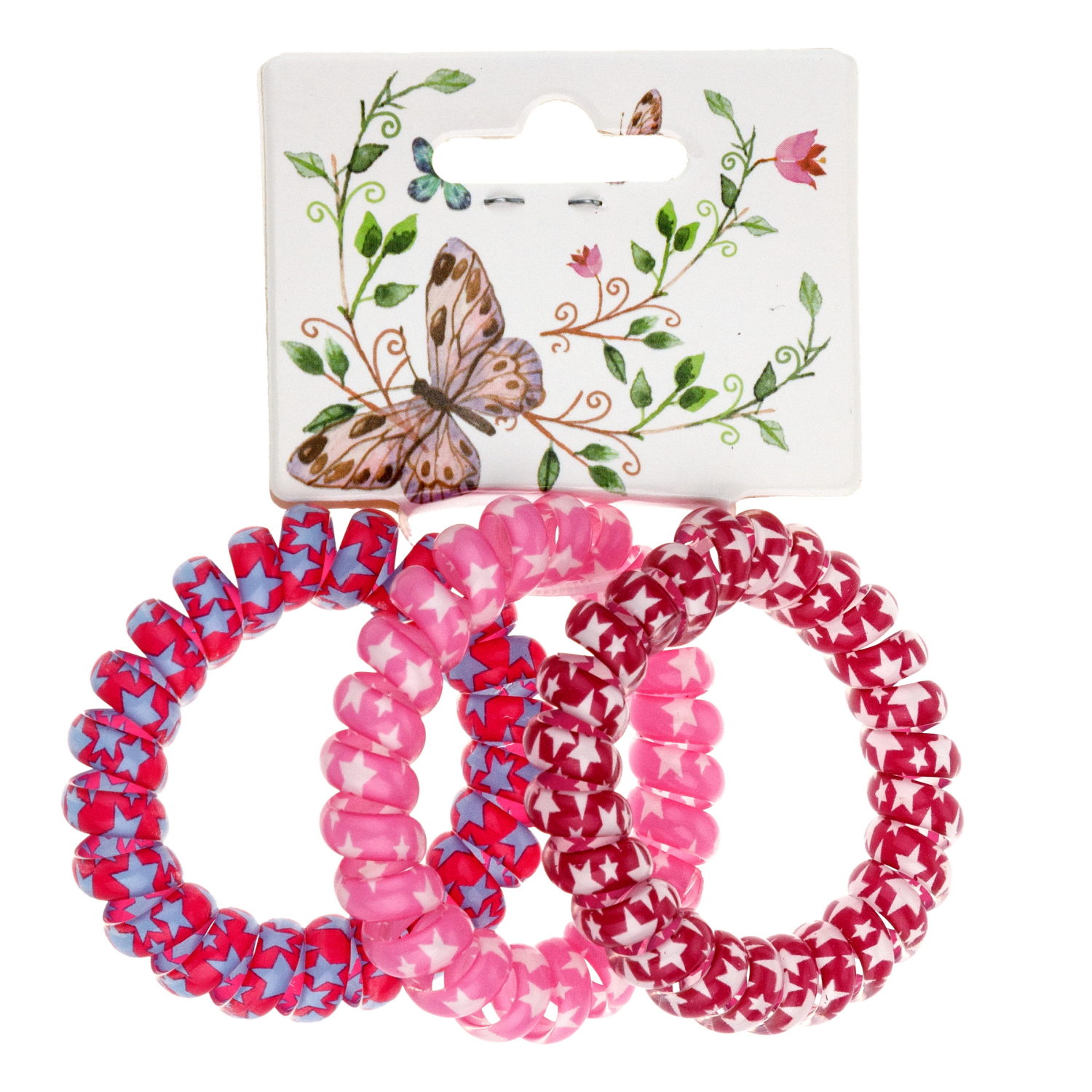 Lukky Fashion набор из 3 резинок д.волос спираль с принтом Звёздочки,цв.:красный/розовый/бордовый
