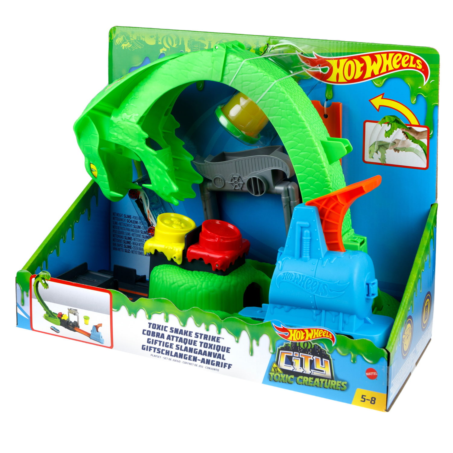 Hot wheels Сити Набор игровой Трек: Удар городской токсичной змеи с машинкой