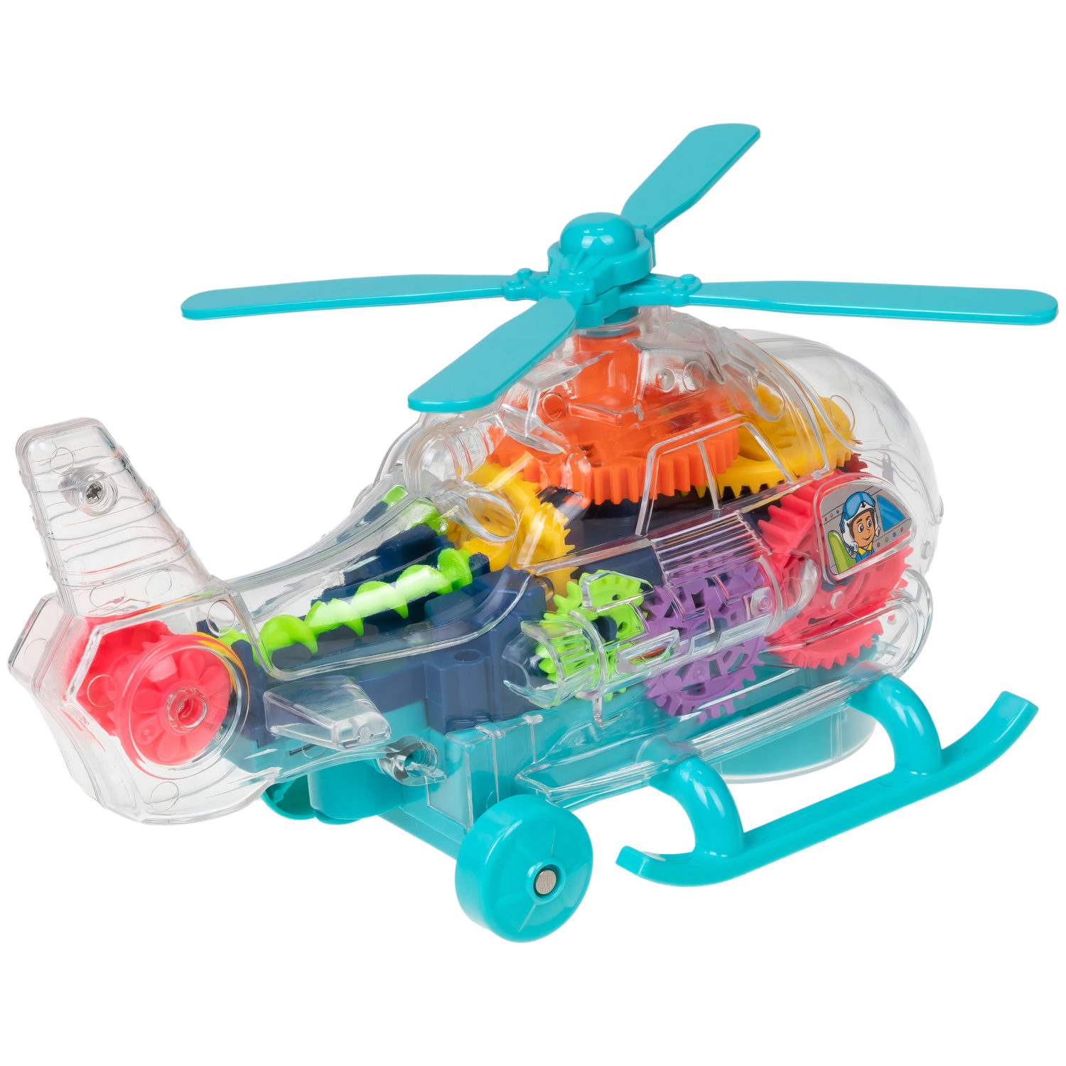 1TOY Движок Вертолет с прозрачным с механизмом на батарейках, свет, звук, 2 вида в ассортименте