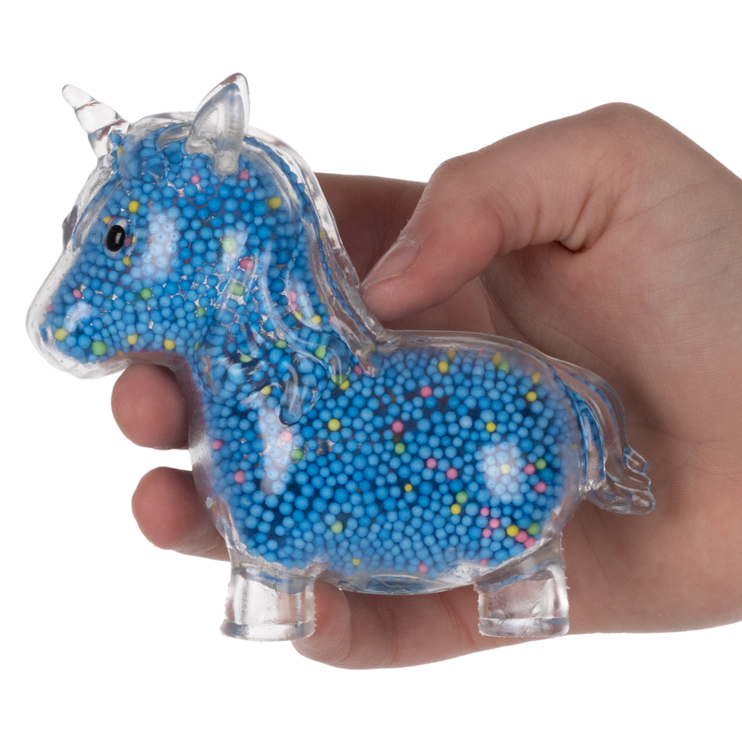 1toy Жмяка единорог с пенопластовыми шариками, 11х8 см, синий