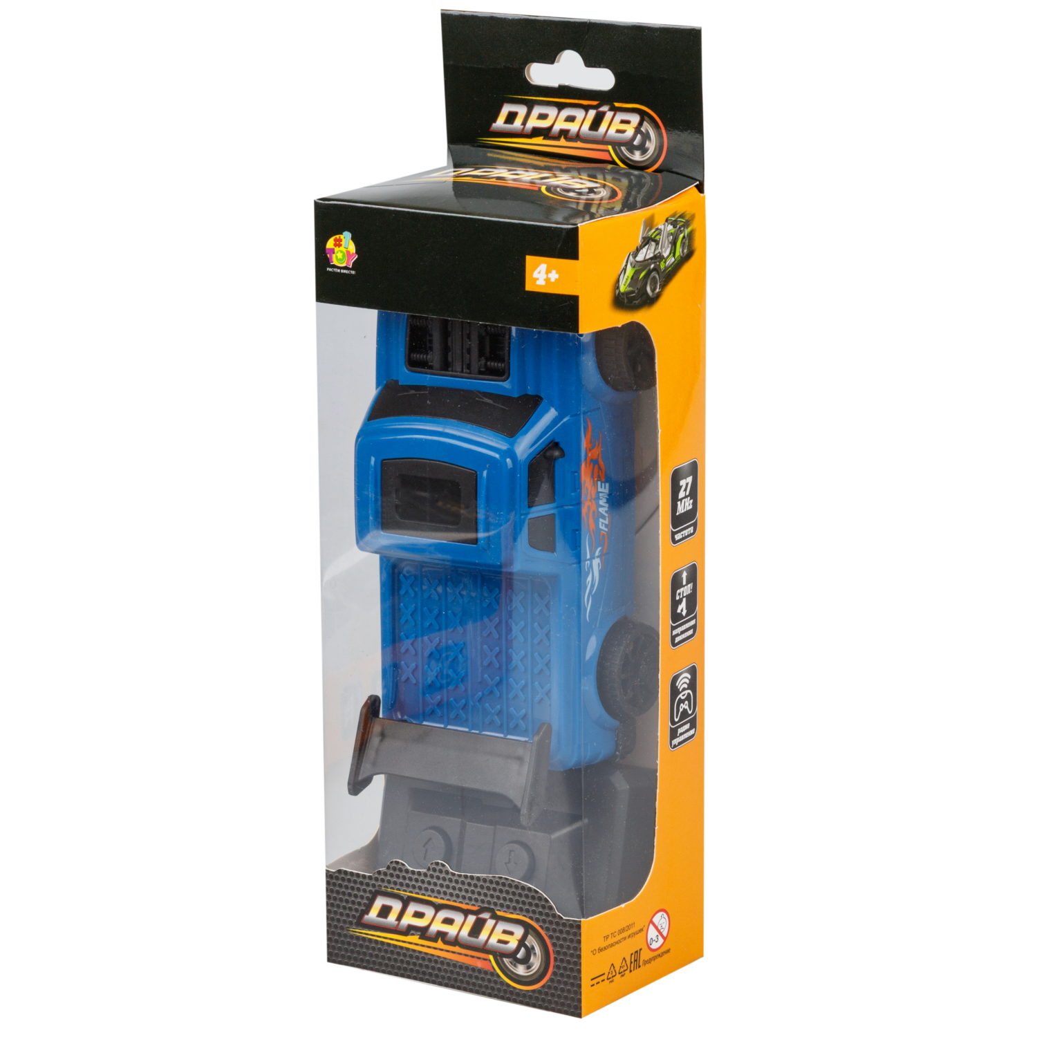 Машинка на пульте управления 1TOY Драйв Спорткар, 1:35, 27 МГц, 2 канала, синяя/зеленая