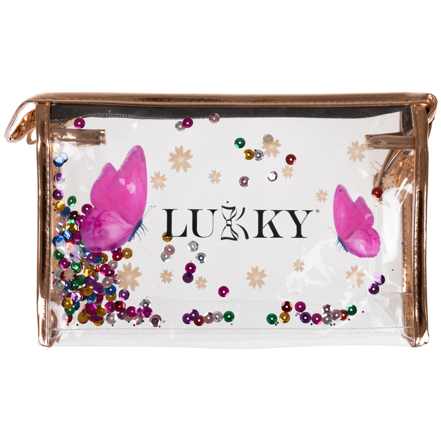 Набор из косметичек 3в1 Lukky Glam Trio прозрачная с подвижными блестками (23.5*14*7 см), средняя и маленькая из блестящей искусственной кожи