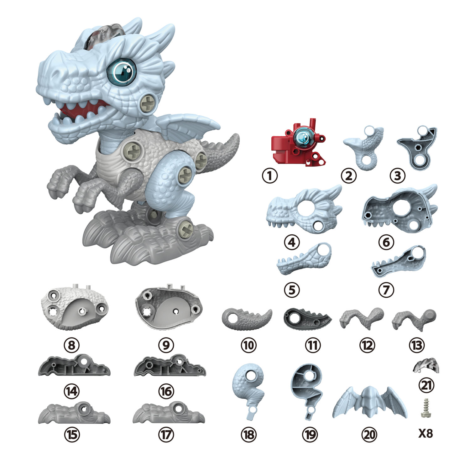 Интерактивная игрушка динозавр 1toy RoboLife Птеранодон, детская, музыкальная, конструктор, робот, со световыми эффектами, для девочек и мальчиков