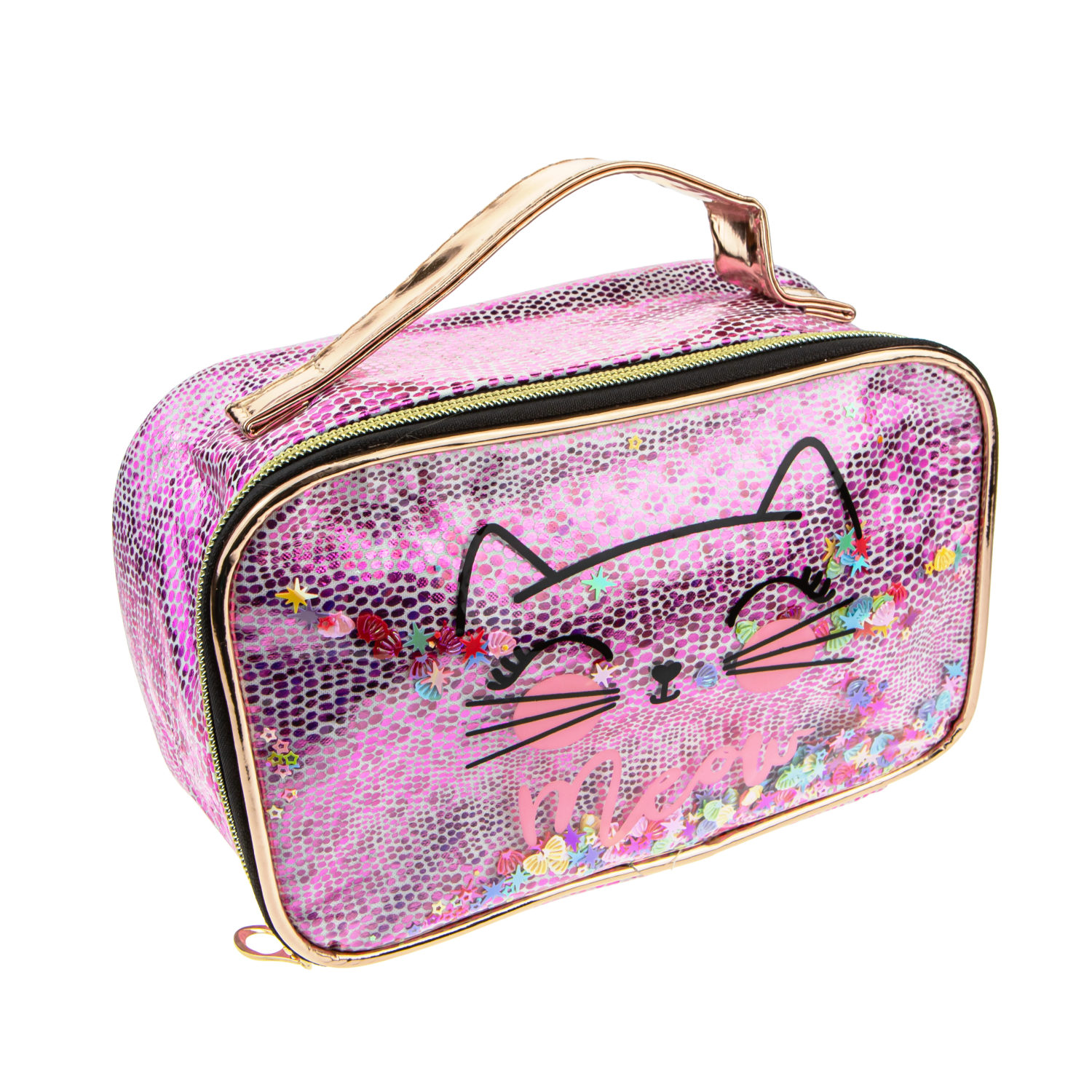 Lukky косметичка-кейс "Кошка" с подвижными пайетками,розовая