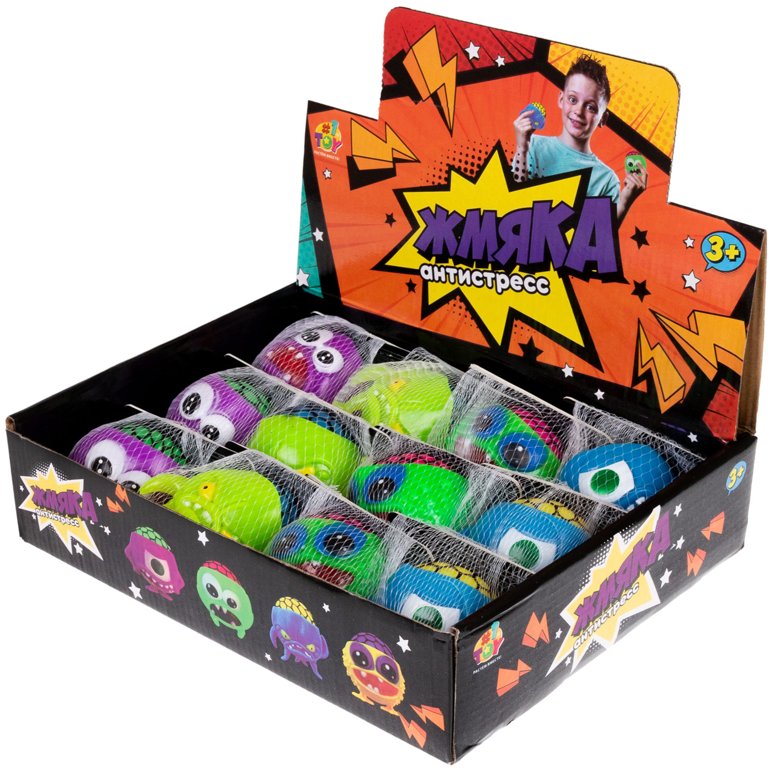 Антистресс-игрушка для рук 1toy Инопланетянин, для детей и взрослых, 4 цвета в ассортименте