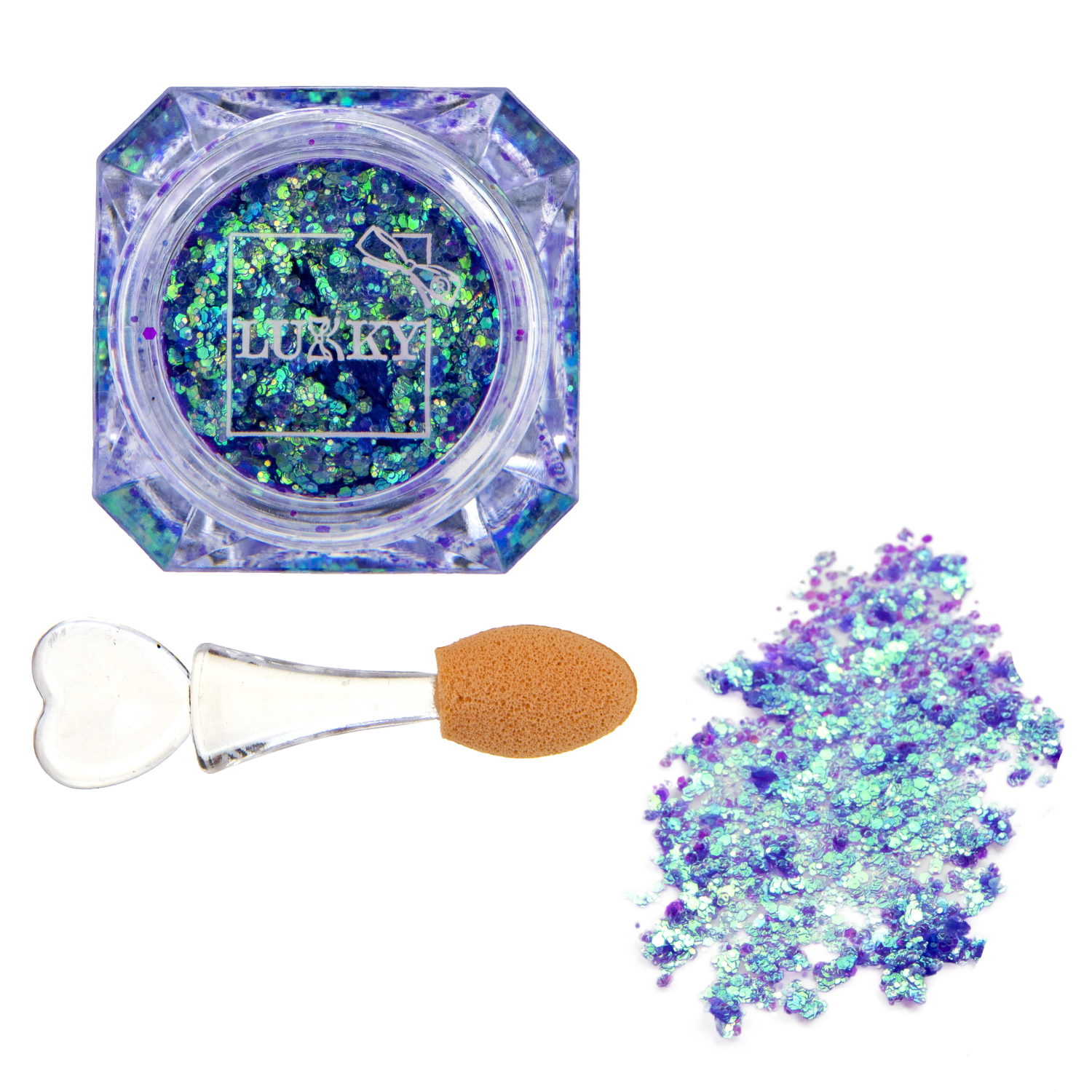 Блестки для лица, тела и волос LUKKY, сухие, спрессованные, клейкие, цвет "Сапфир", синие, с аппликатором